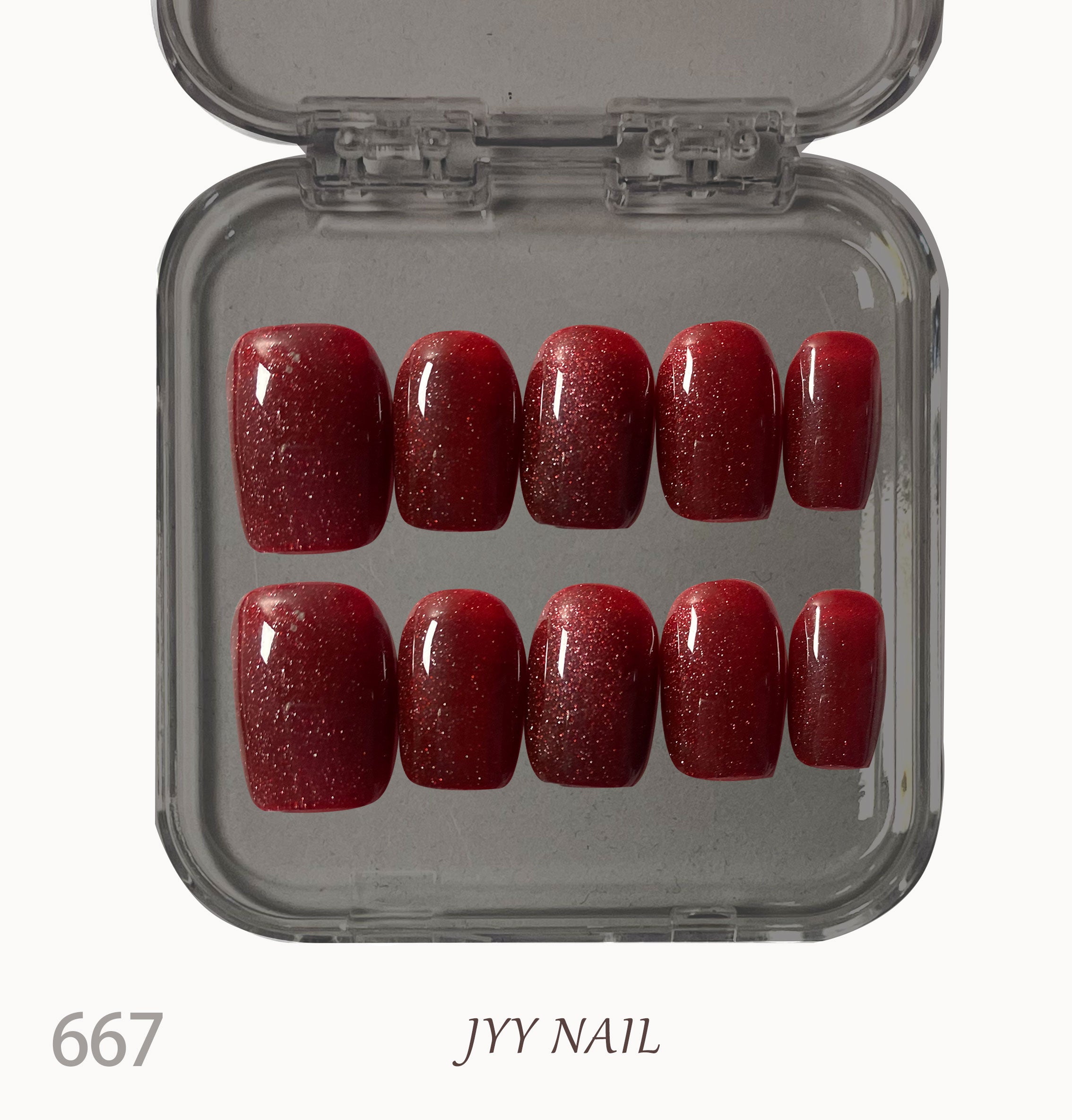 A667Red flash：Hand painted red fine glitter nails