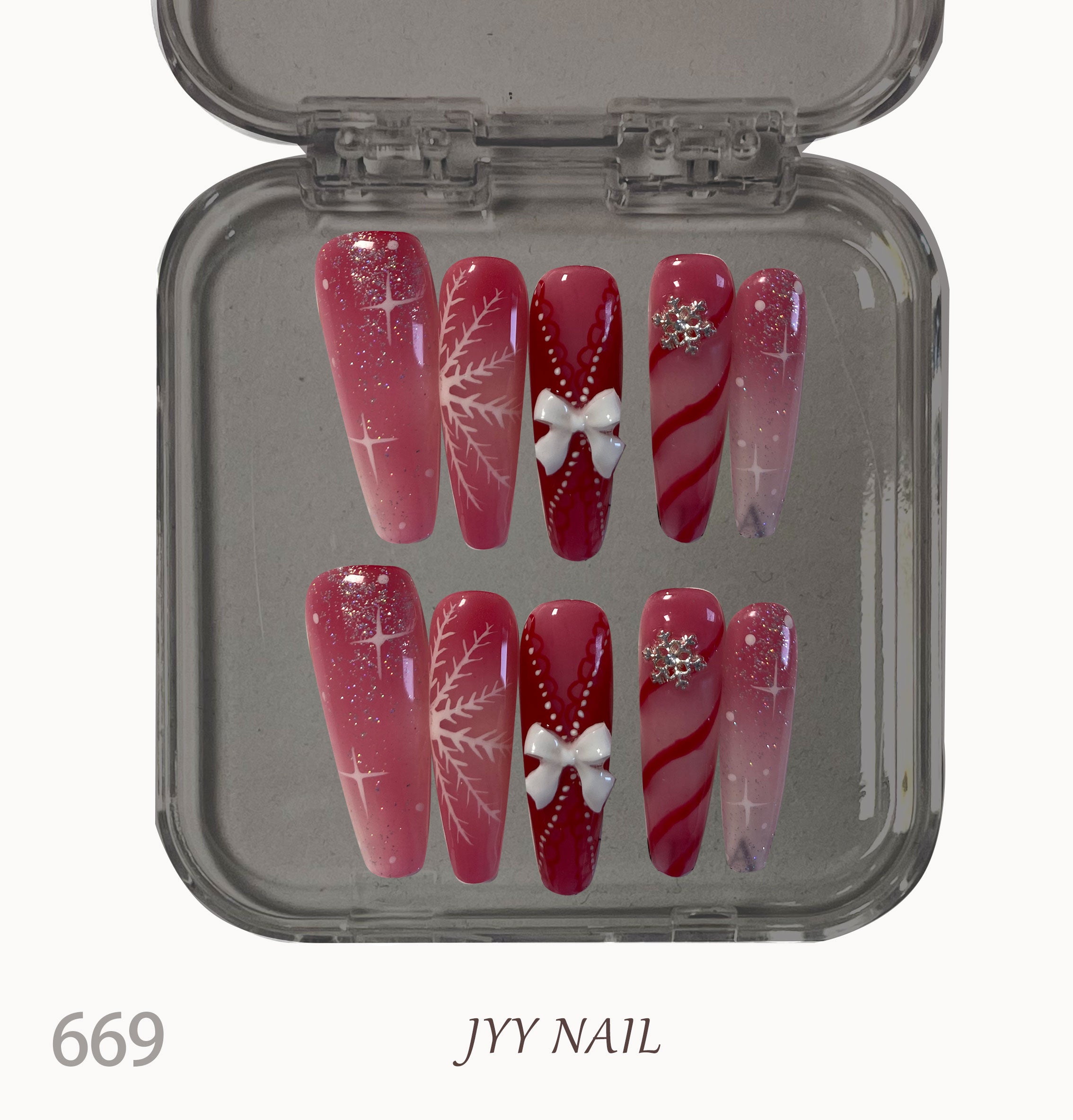 A669Snowflake bow：Hand-painted 3D bow snowflake nails