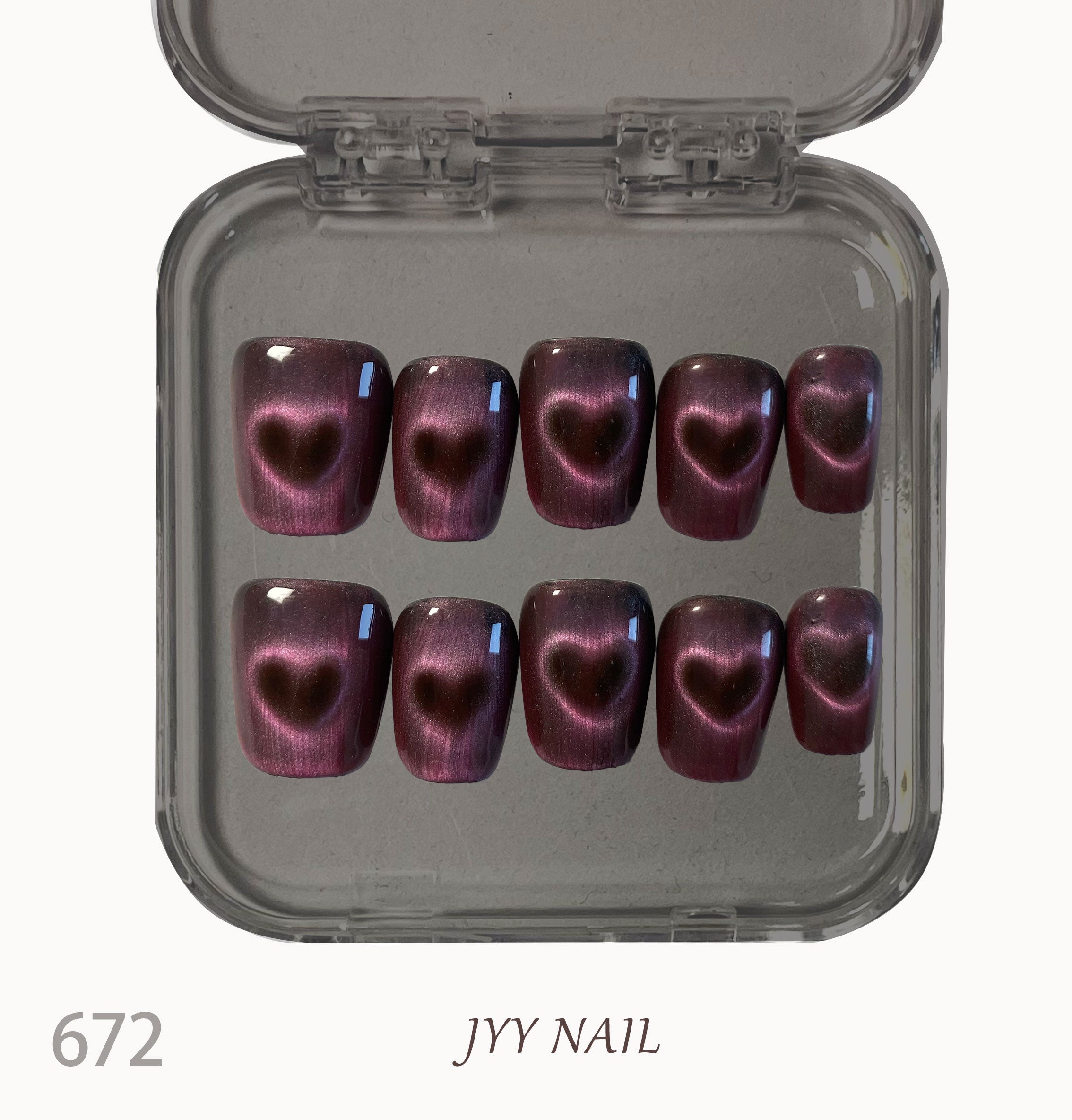 A672Pink love cat eyes:Hand-painted pink love cat eye nails