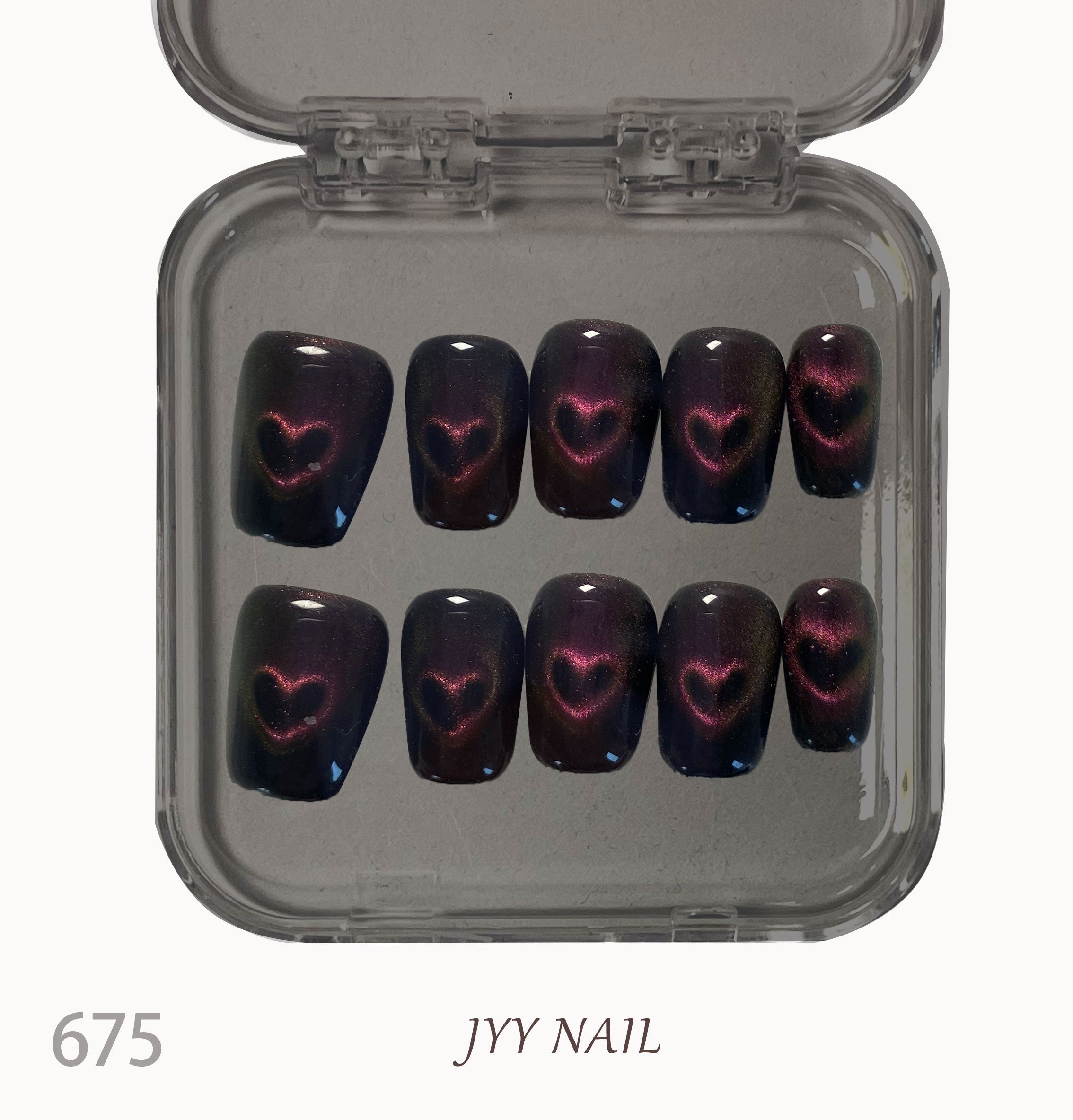 A675Red love cat eyes:Hand-painted red love cat eye nails