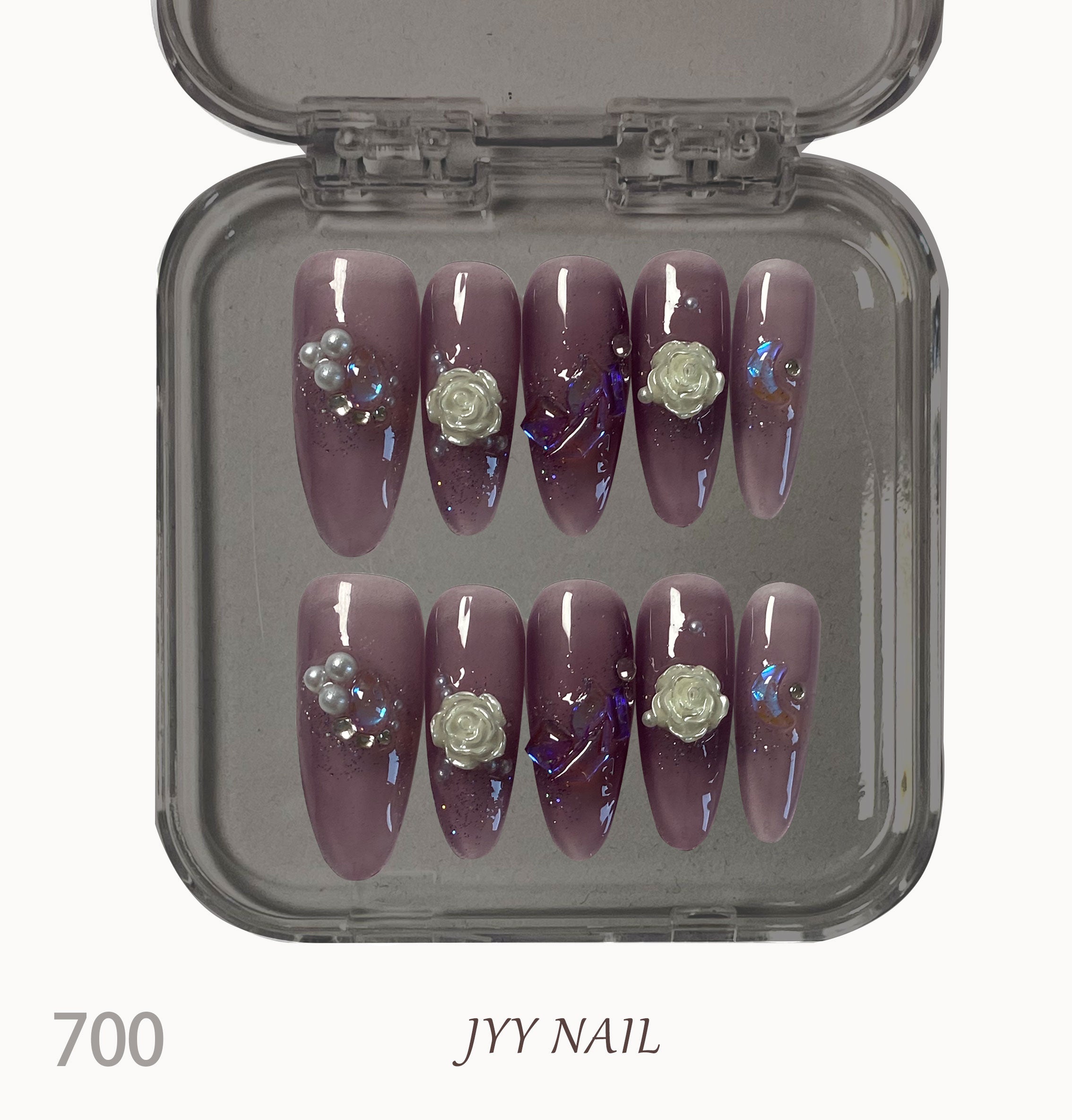 A700Purple rose：Diamond purple rose nails