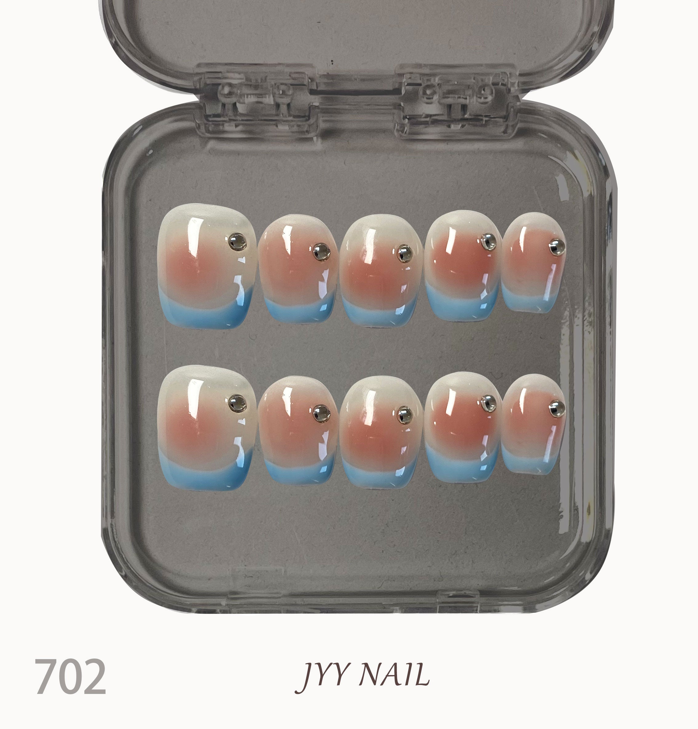 A702French blue border：Hand-painted French blue with diamond nails