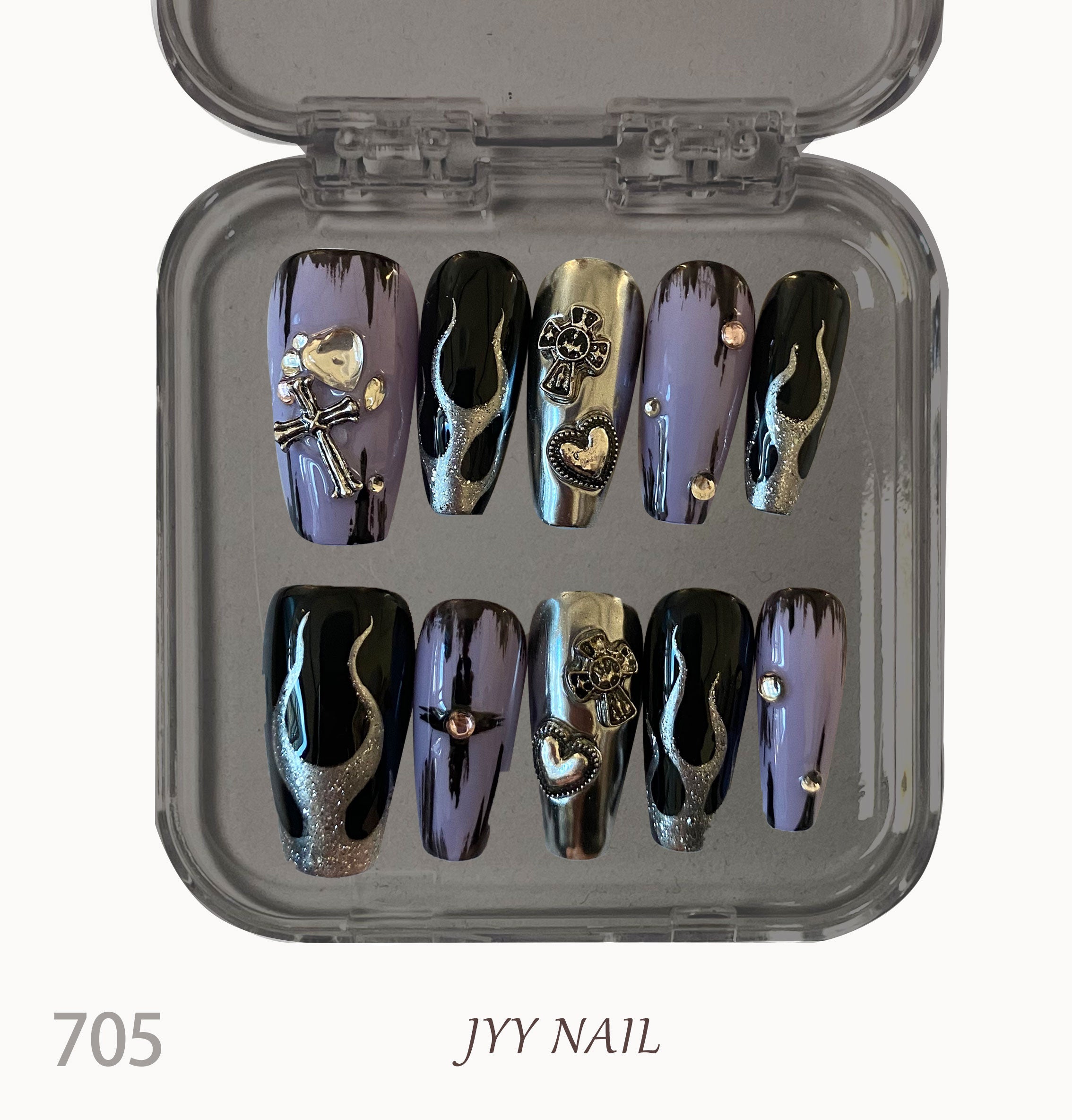 A705Purple patch：Hand-painted purple diamond nail