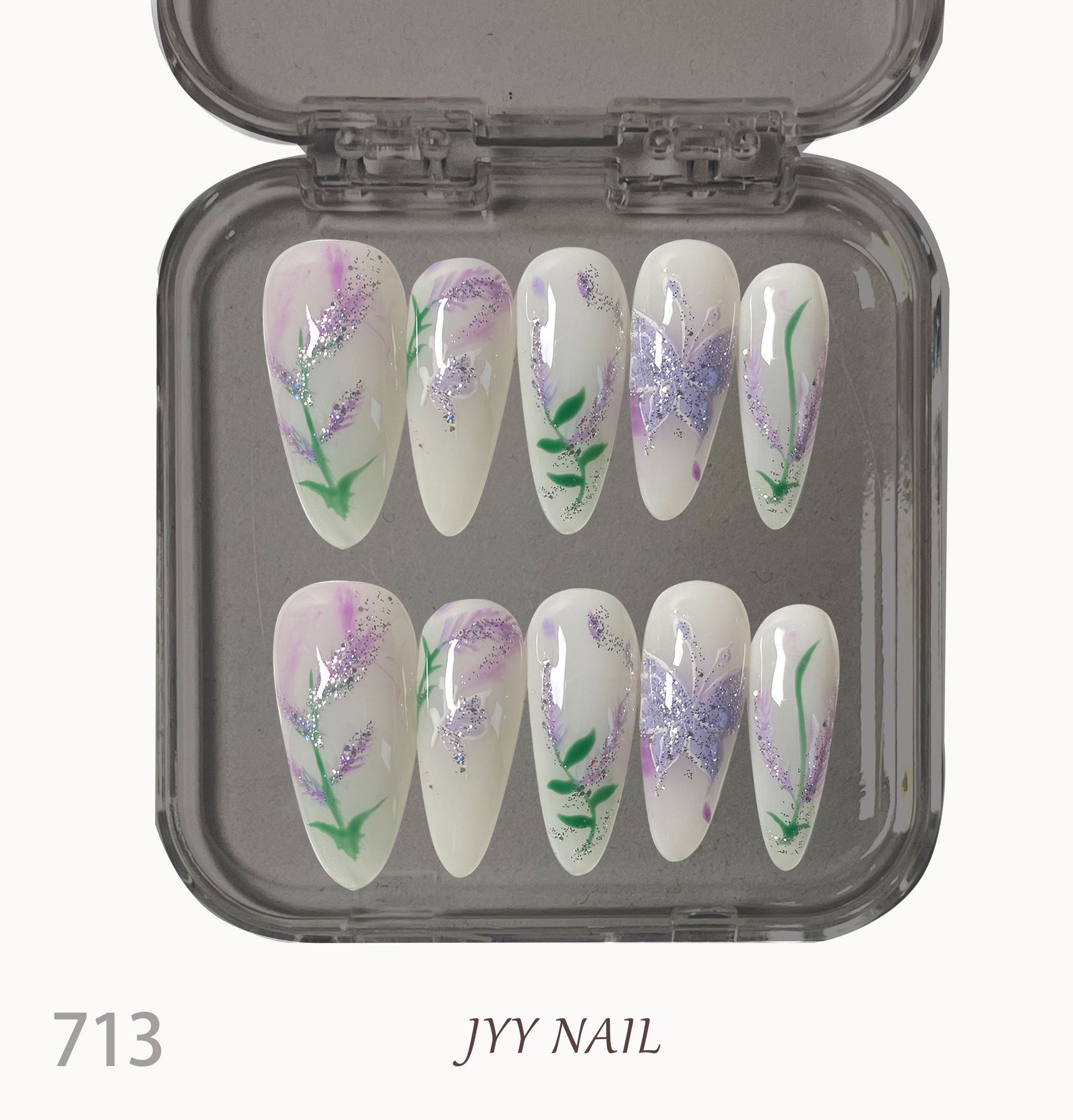 A713Flower butterfly:Hand-painted butterfly nails with flowers