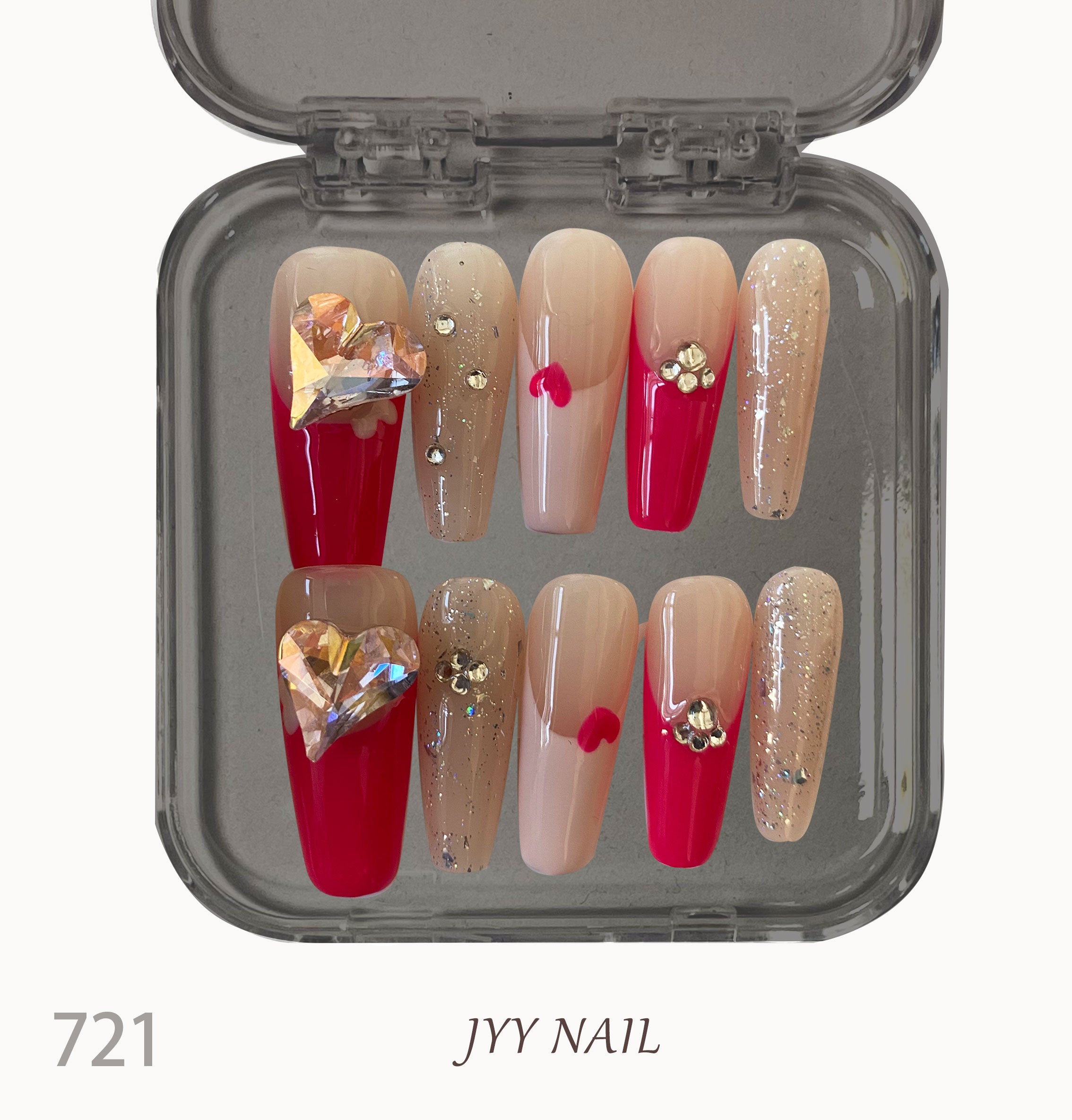 A721French love：Hand-painted French heart with diamond nails