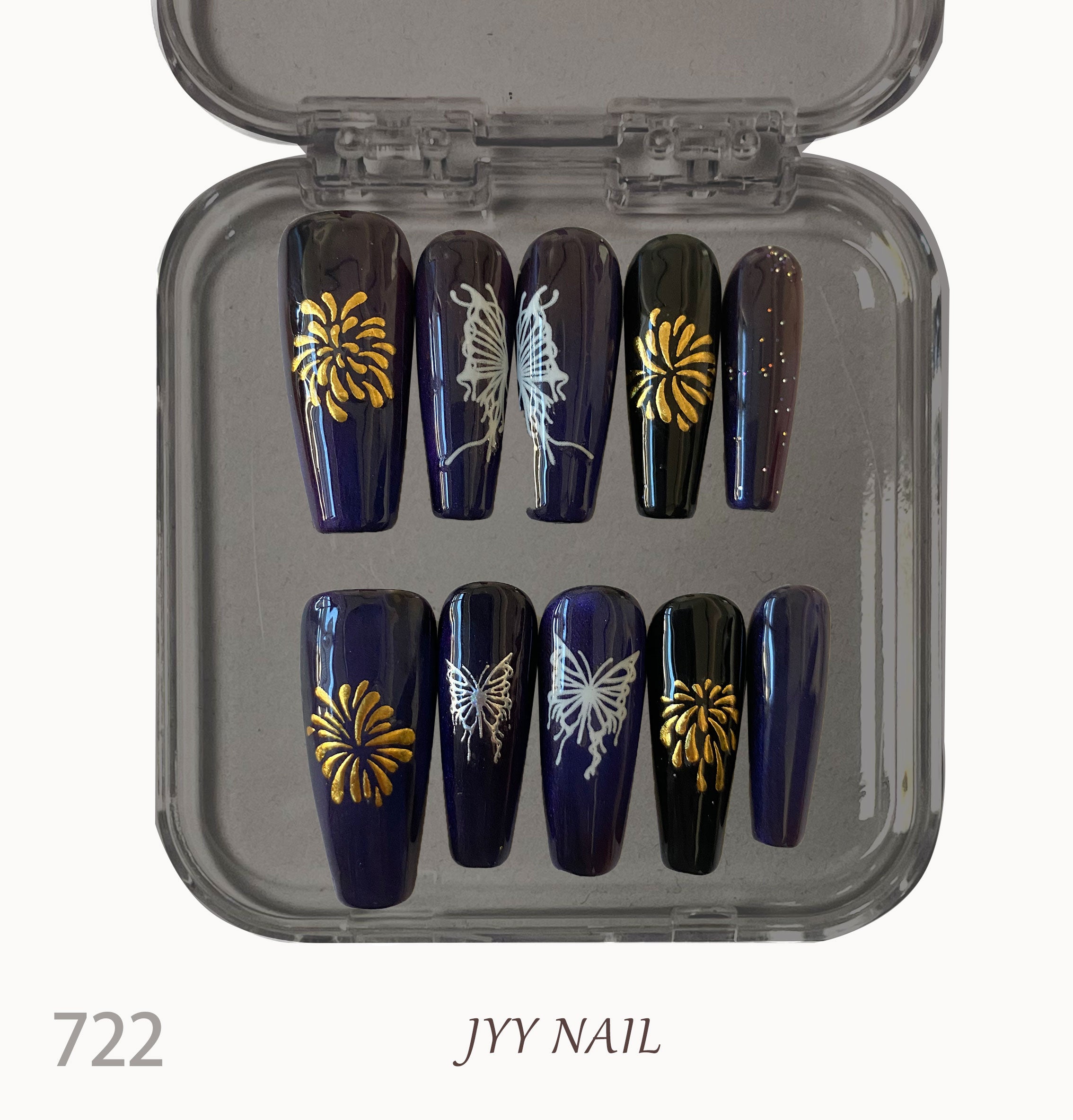 A722Fireworks butterfly：Hand-painted fireworks with butterfly nails