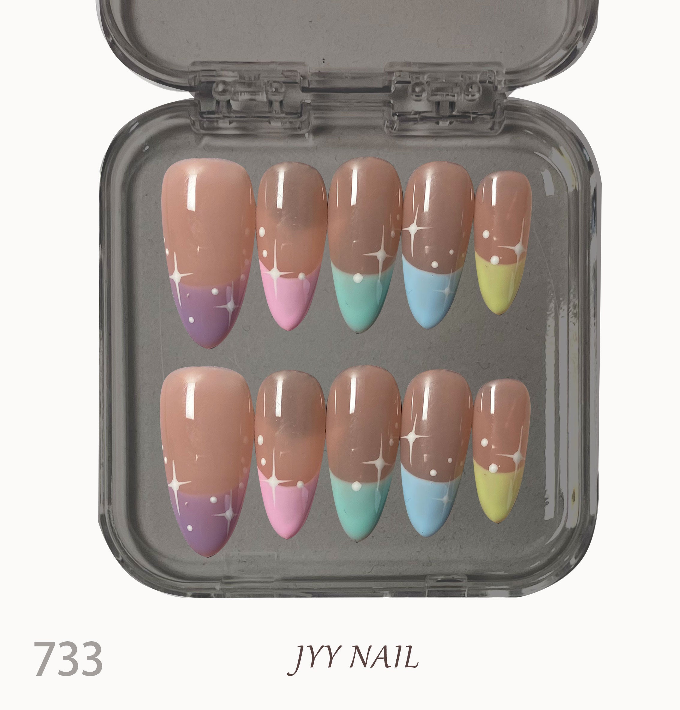 A733French star：Hand painted French star nails