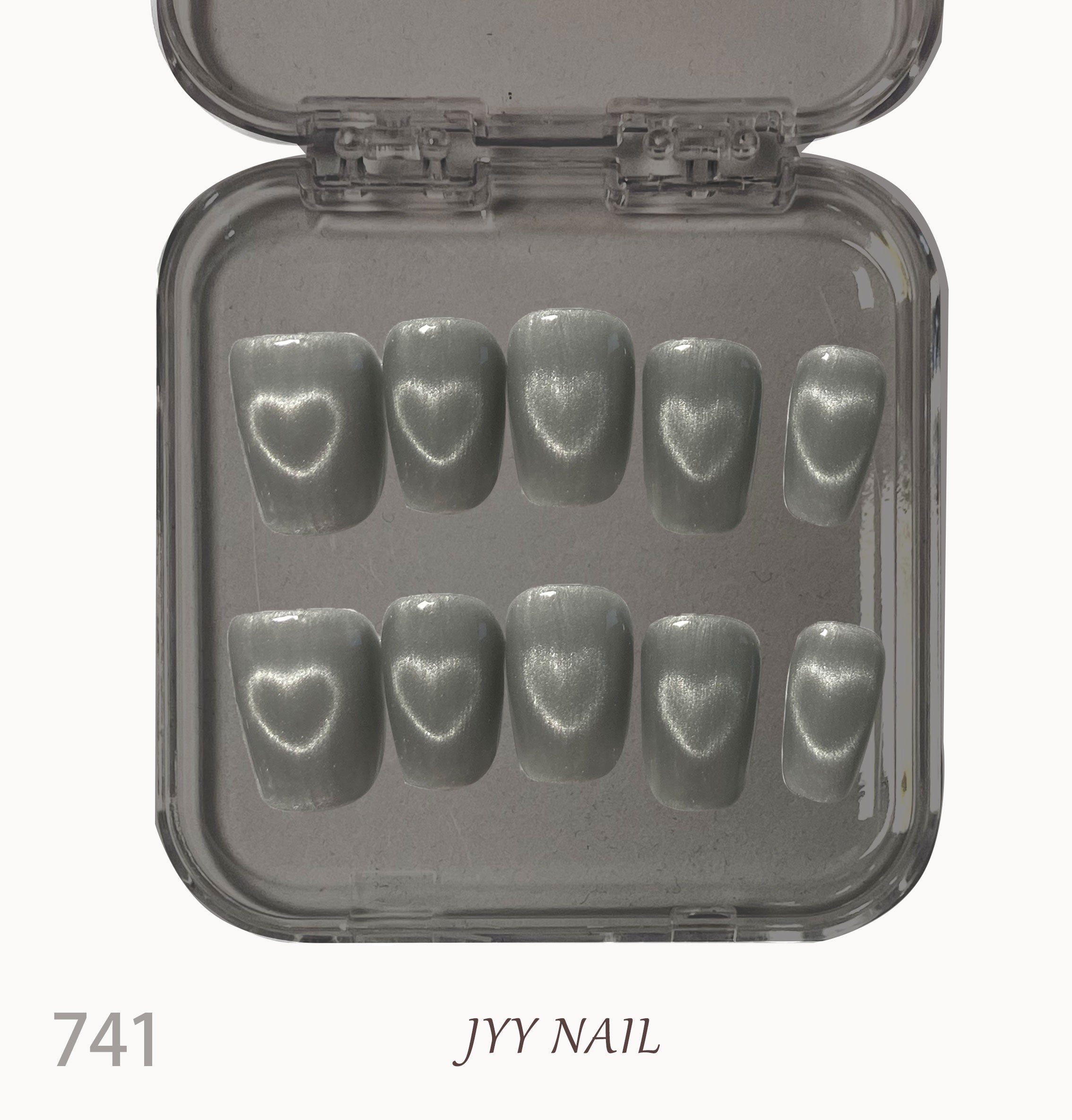 A741Silver love cat eyes：Hand-painted silver love cat eye nails