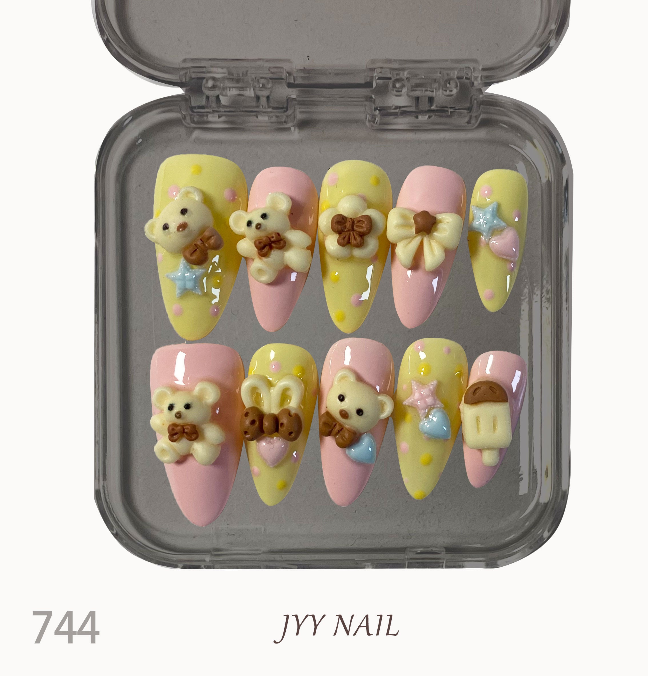 A744Bear bow ice cream:3D stereoscopic bear bow ice cream nails