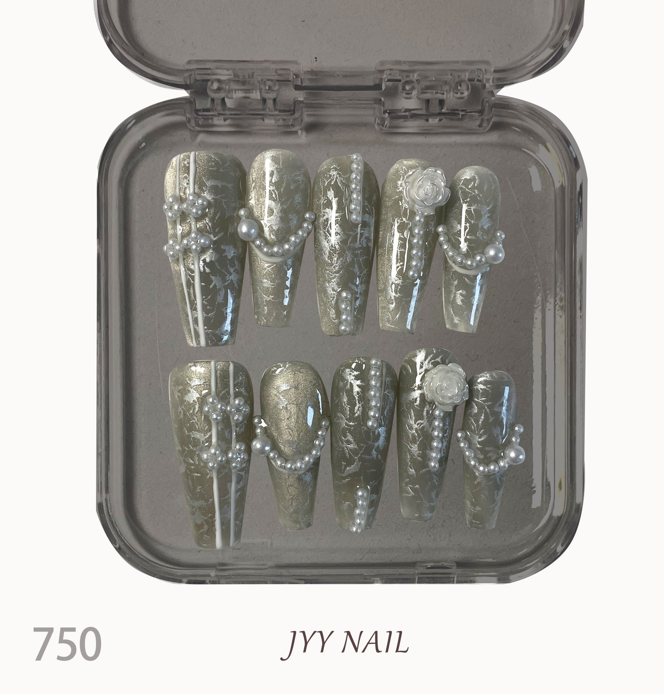 A750Embossed rose:Hand-painted embossed rose nails