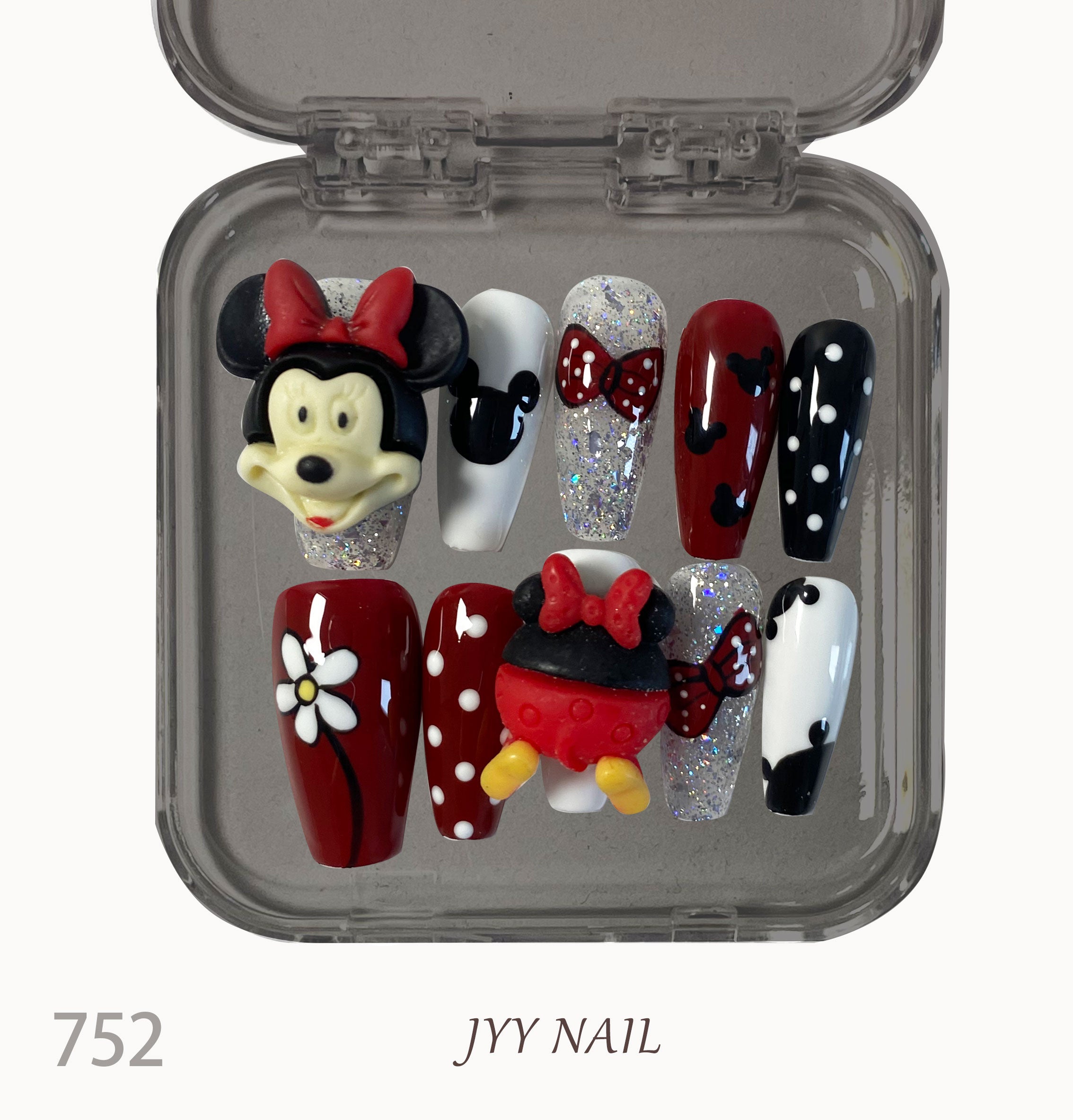 A752Mickey Mouse Minnie:Minnie Mouse 3D nails