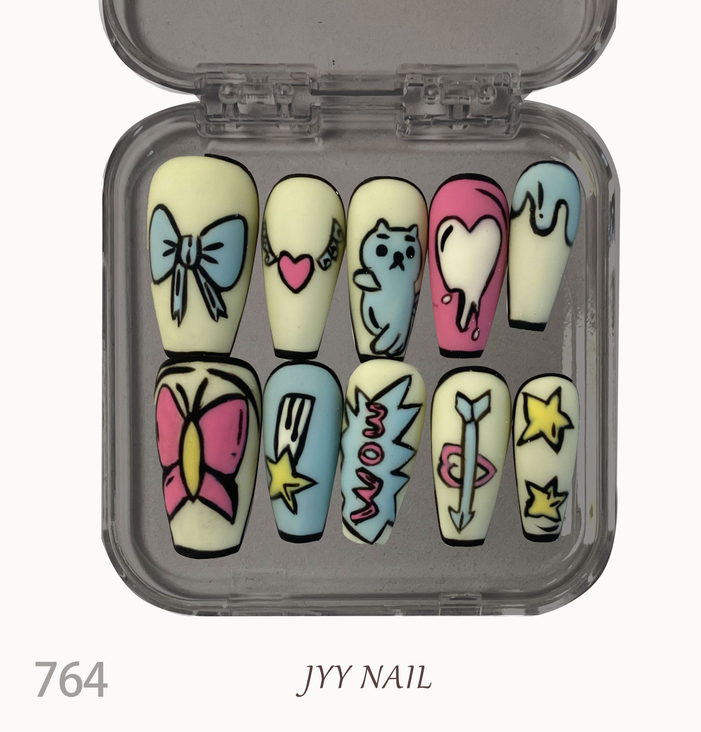 A764Cat bow：Hand-painted cartoon cat bow nails