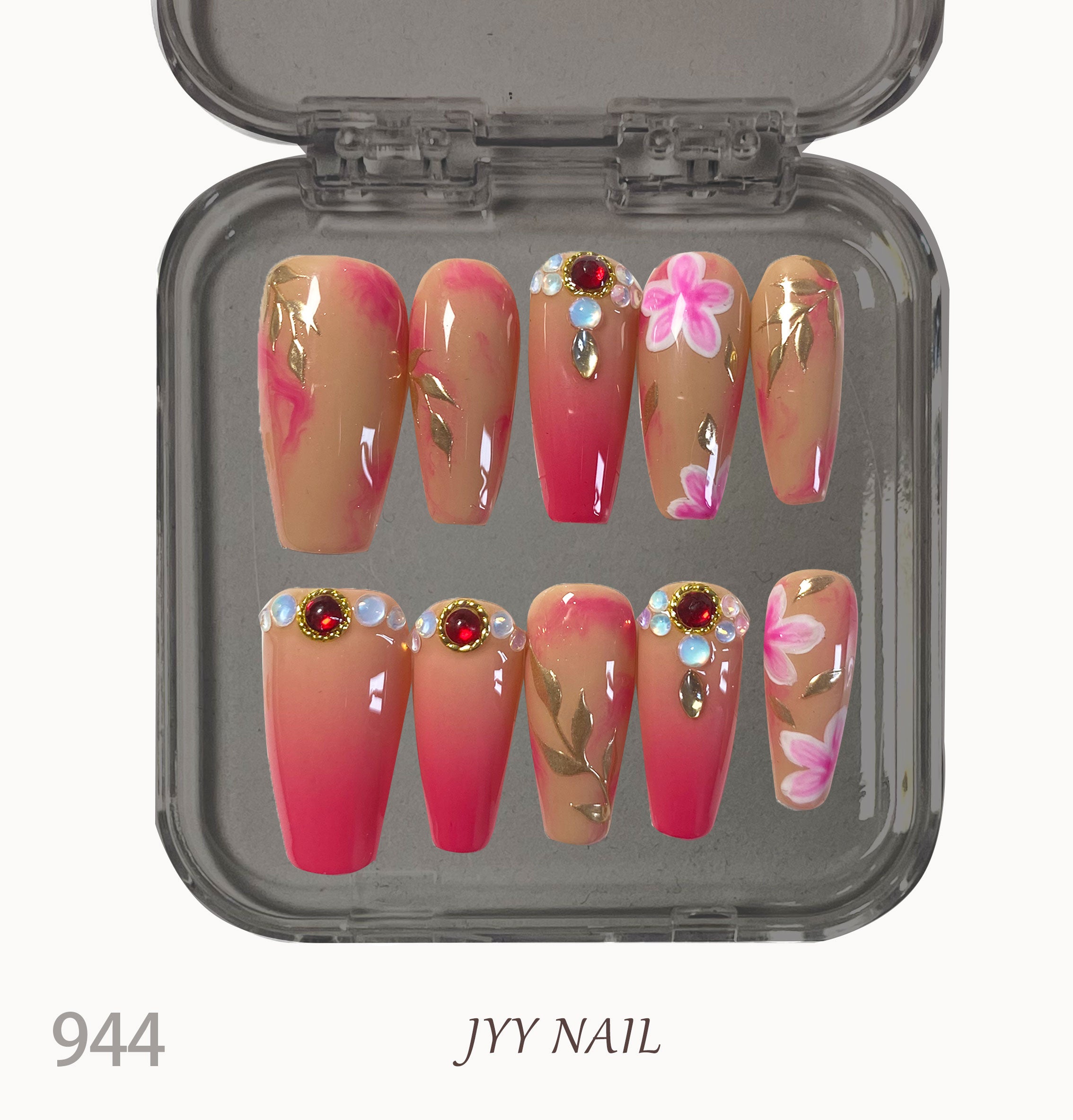 A944 Hand-painted twist nail art：Pure hand painted manicure high luxury full diamond manicure