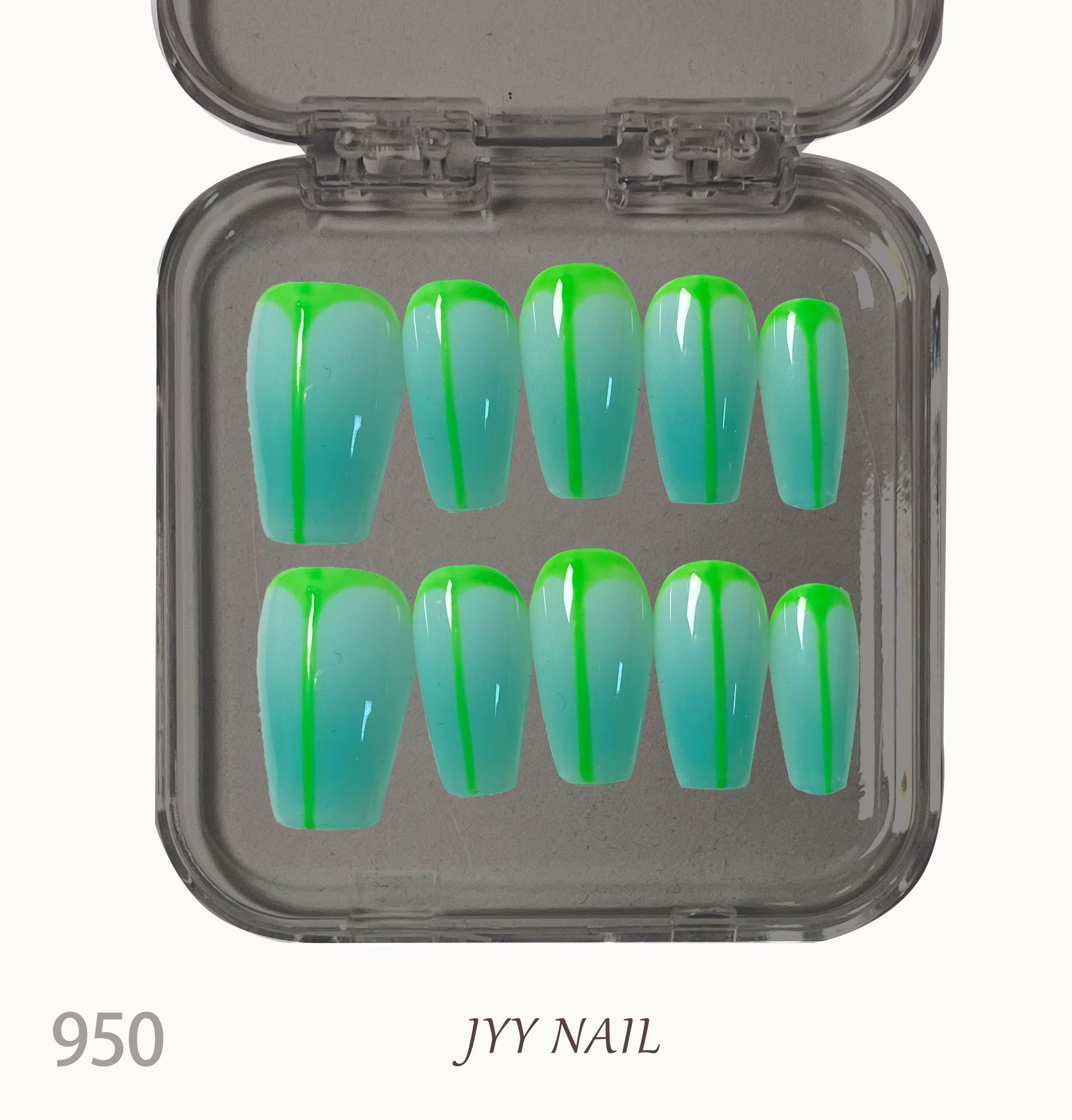 A950 Fluorescent green nail art：Pure hand-painted haute couture wear nail