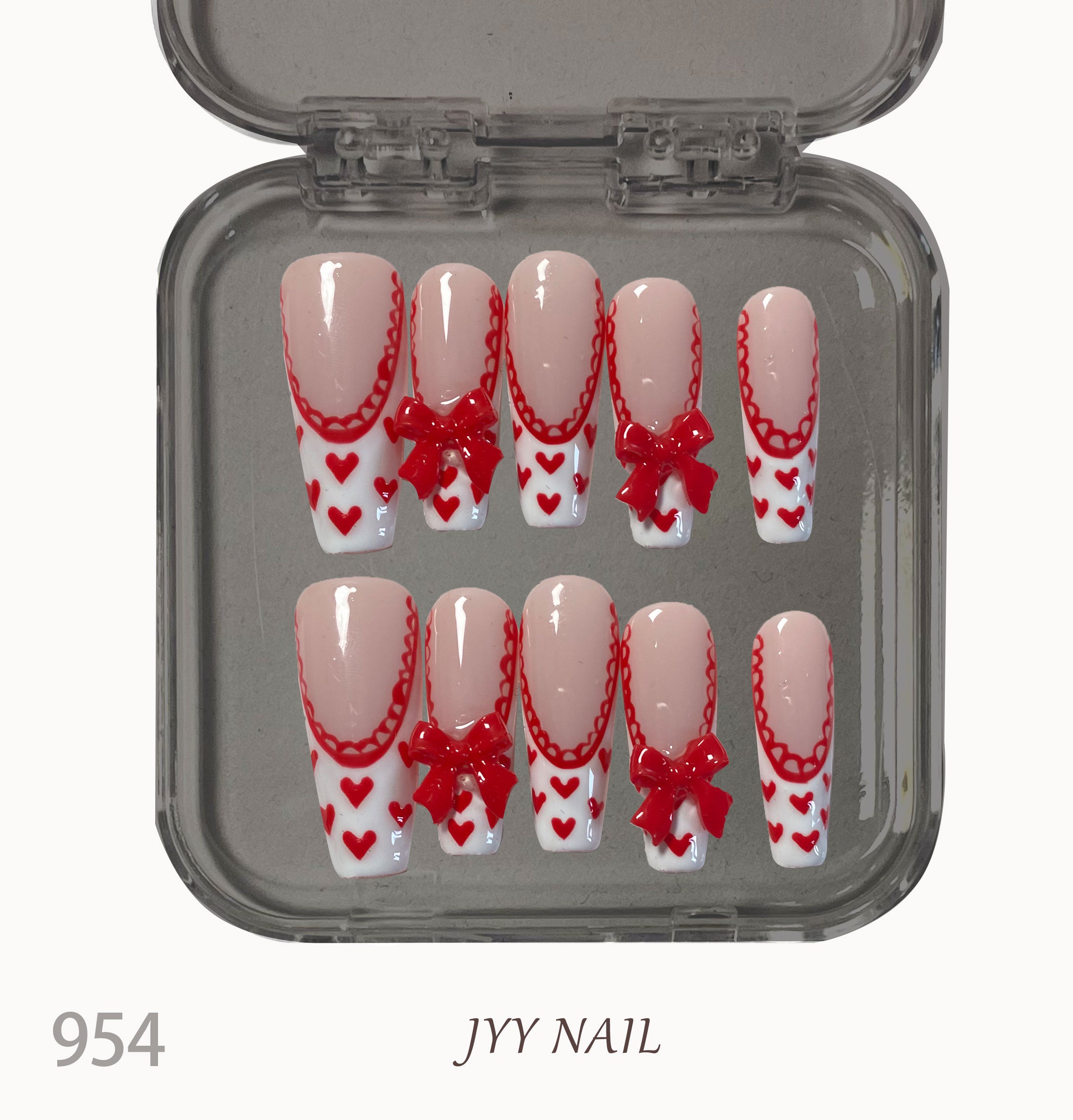 A954 Love style:Pure hand-painted heart white French manicure